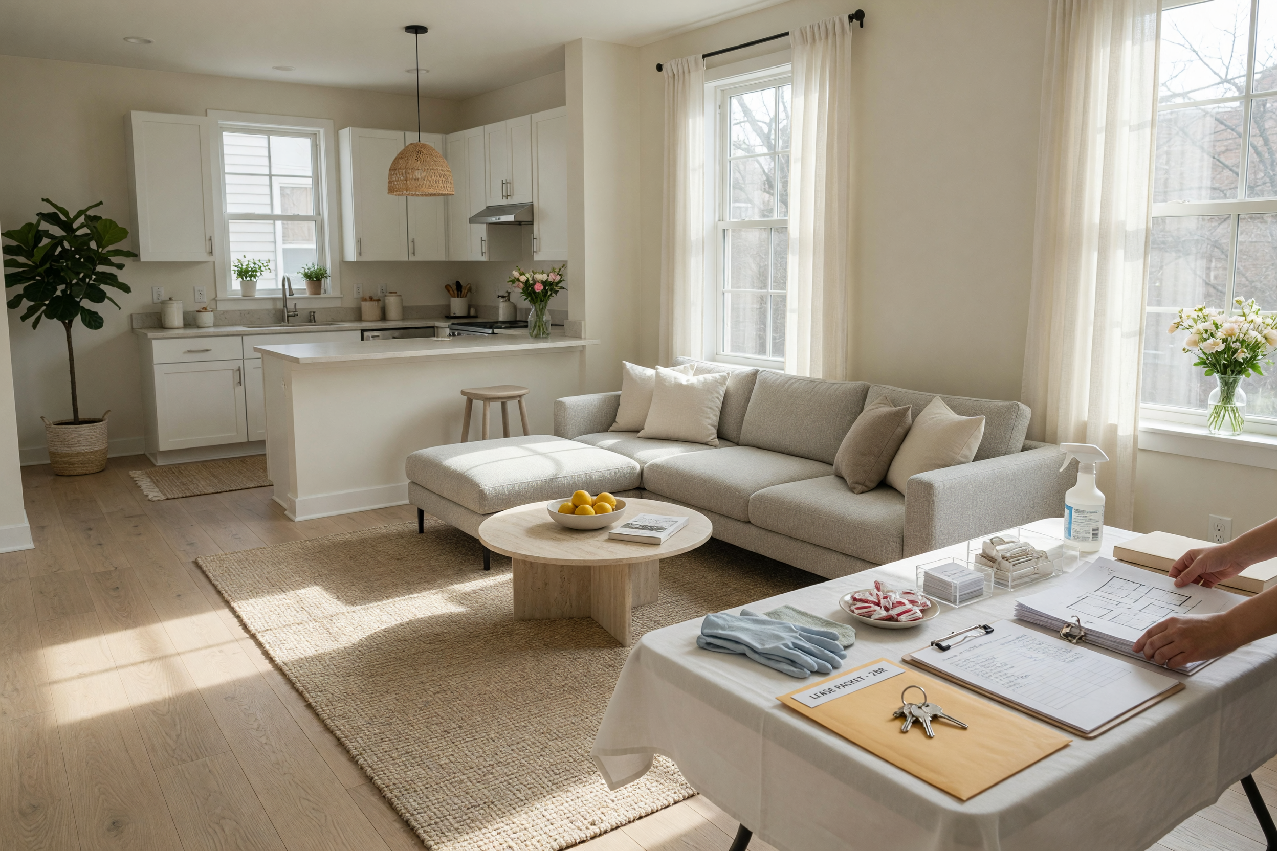 Bright modern apartment interior with natural light