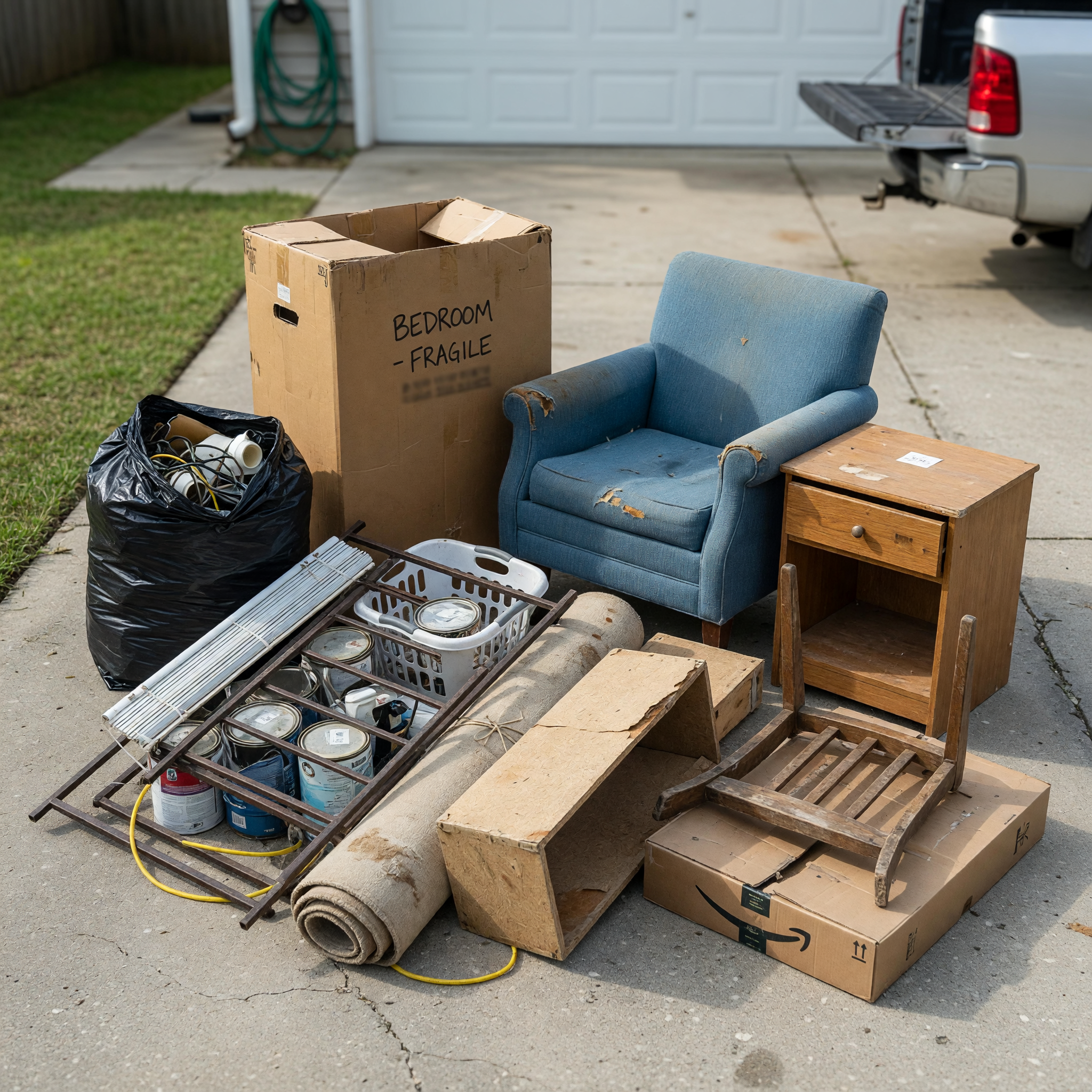 Illustration of items staged for same-day junk pickup