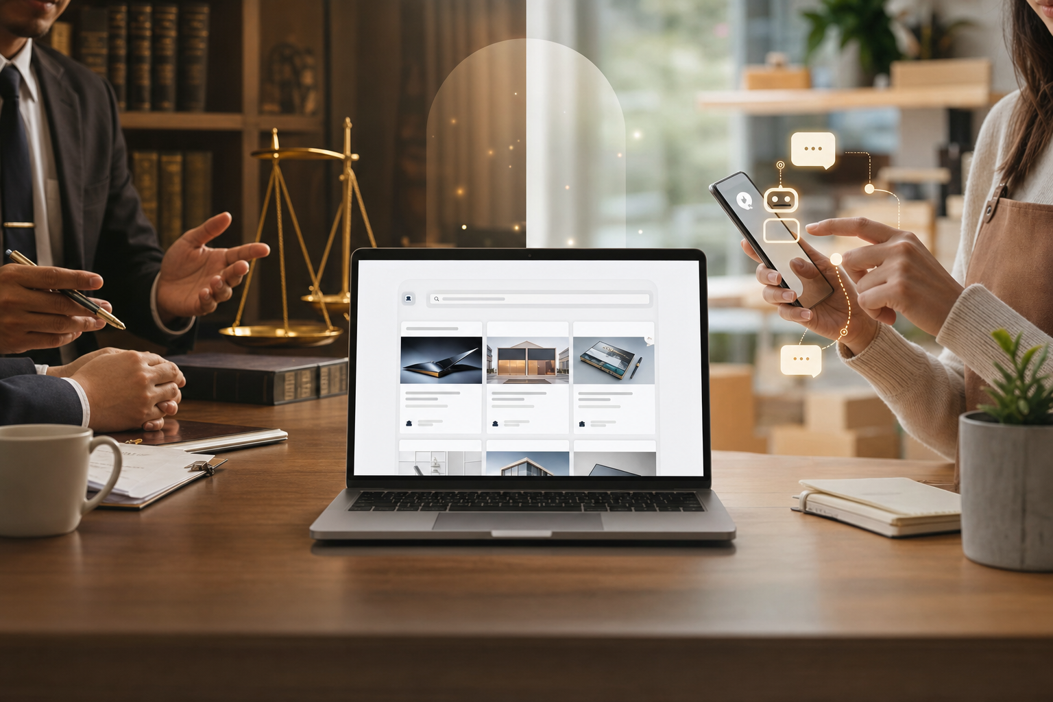 Brixaz marketplace launch scene showing legal services and AI service work