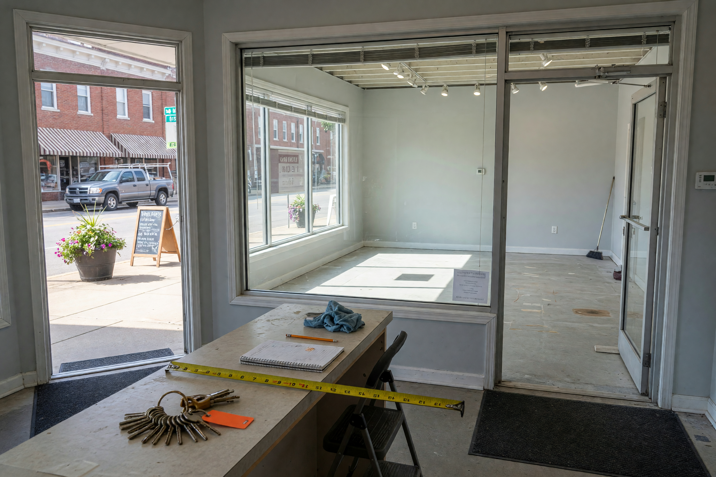 Vacant small commercial storefront prepared for a lease listing