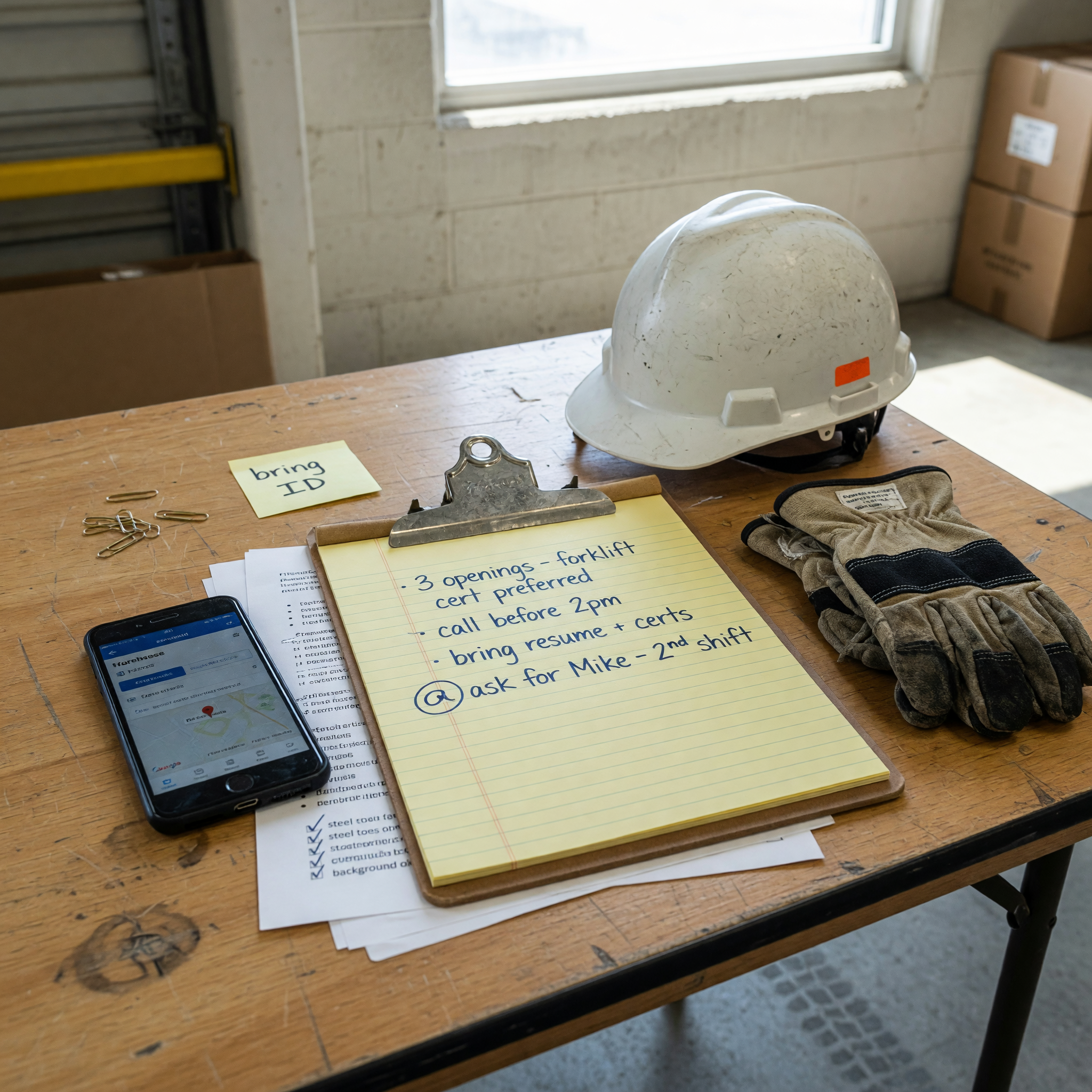 Job search tools for nearby construction and warehouse work