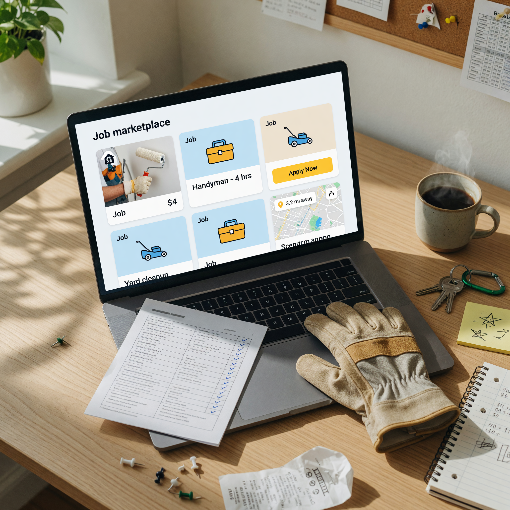 Nearby labor job listings displayed on a marketplace interface
