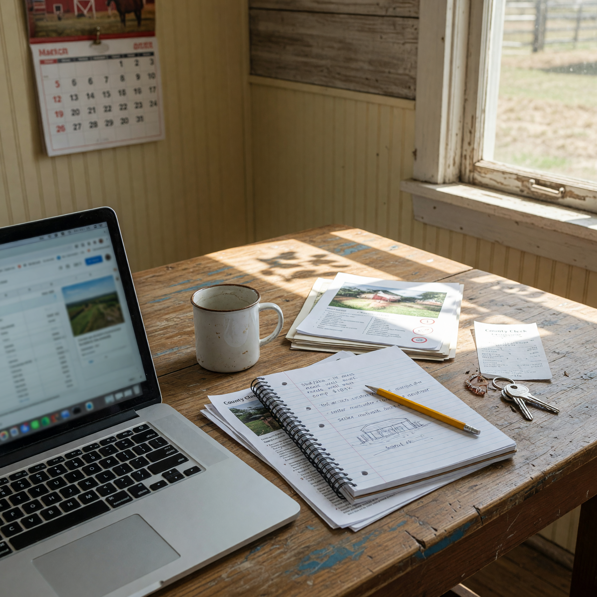 Laptop and property notes used to finish a listing