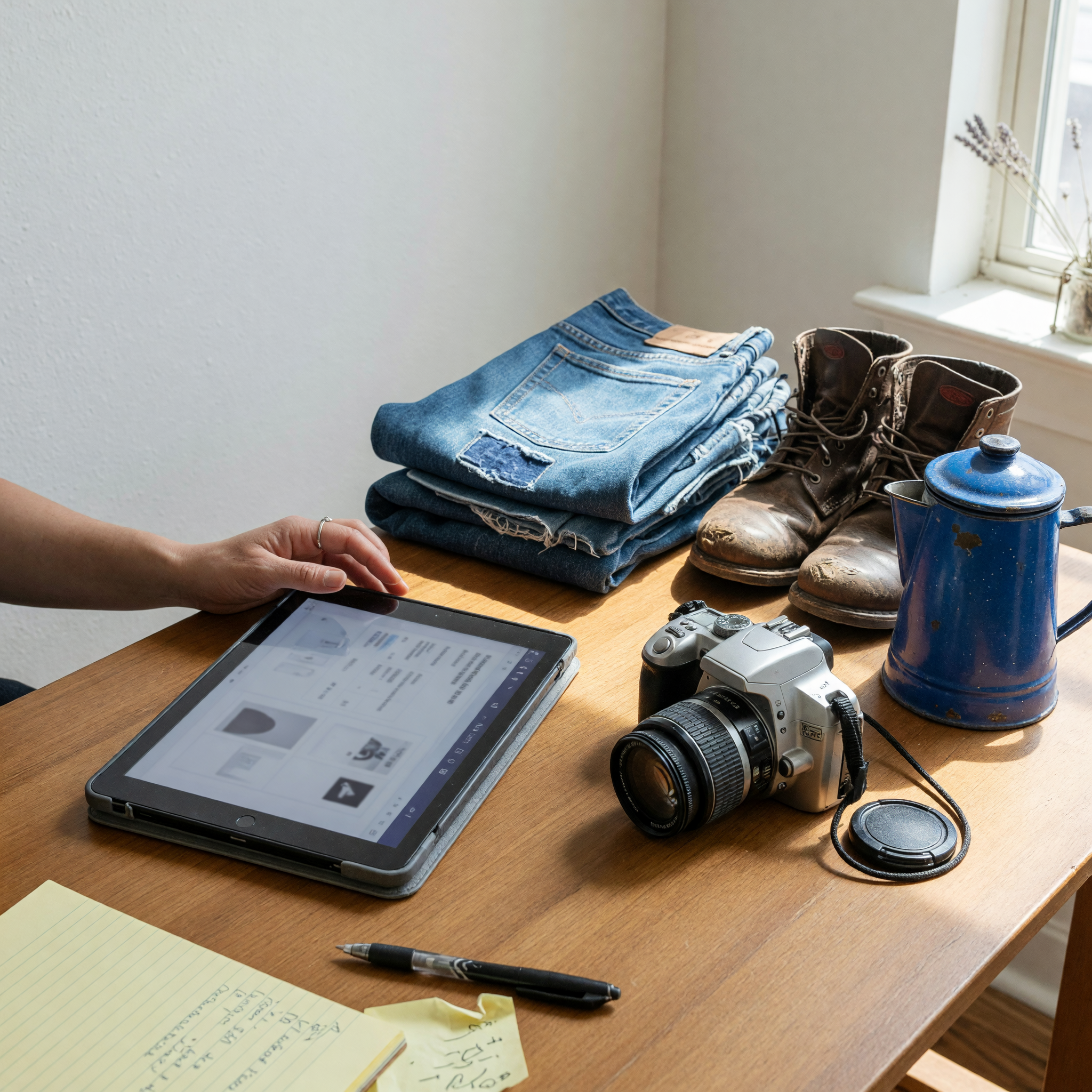 Person checking item photos and listing details before publishing