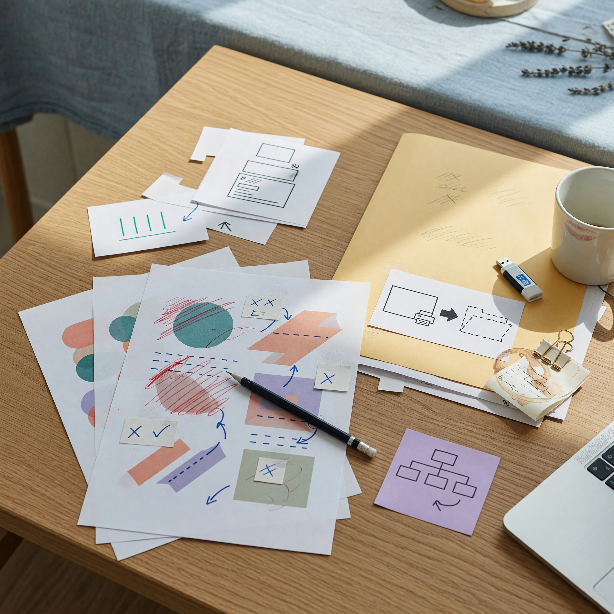 Abstract illustration of a graphic design workflow