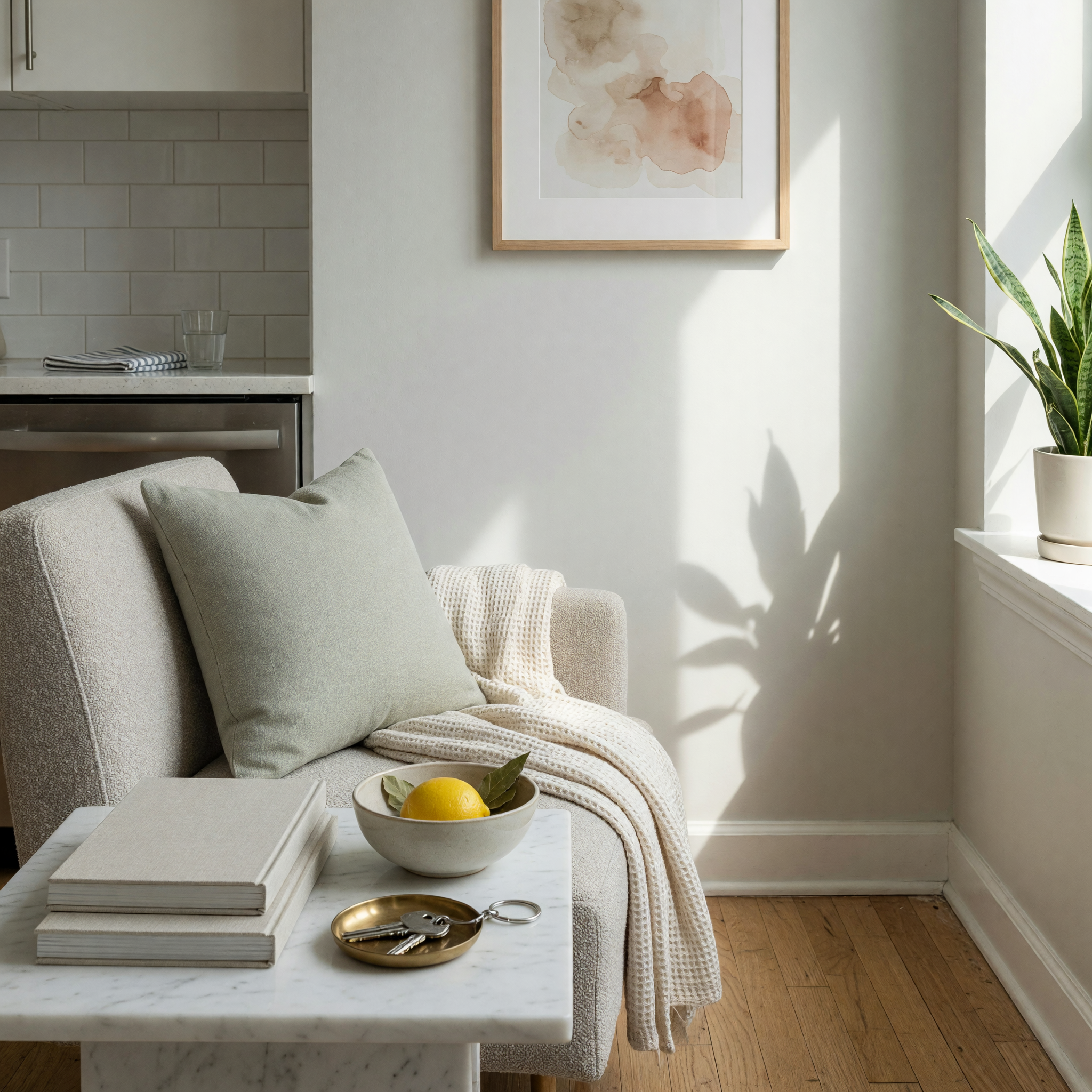 Bright apartment interior with practical rental features
