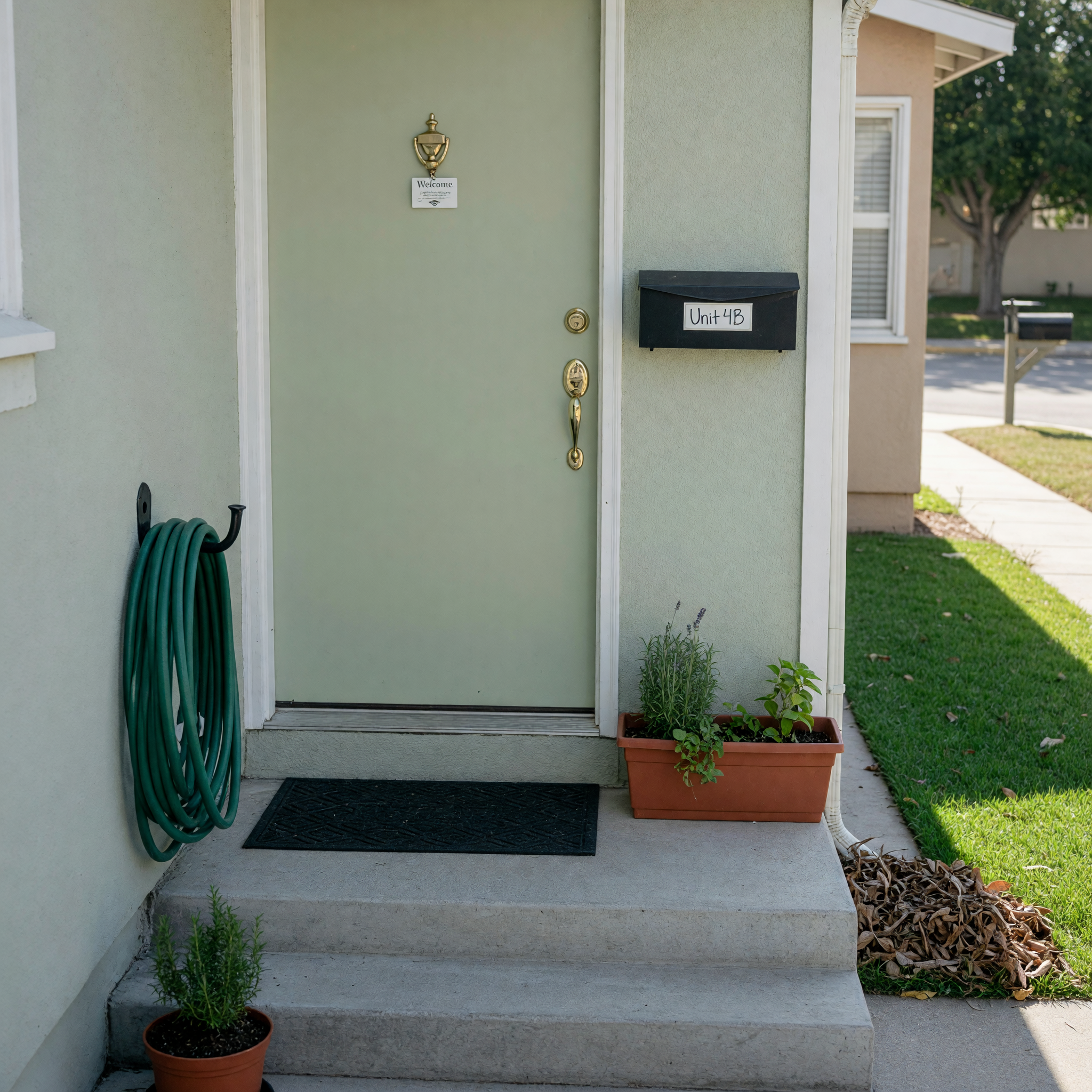 Quiet apartment exterior in a residential neighborhood