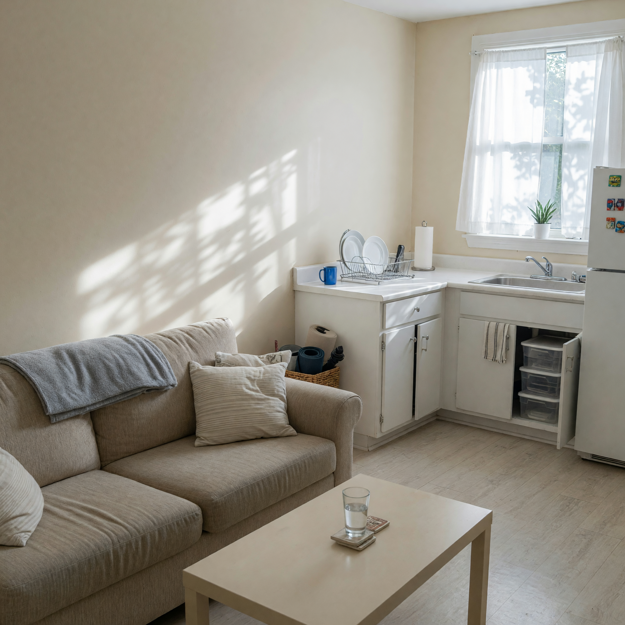 Tidy apartment living room and kitchen for a rental article