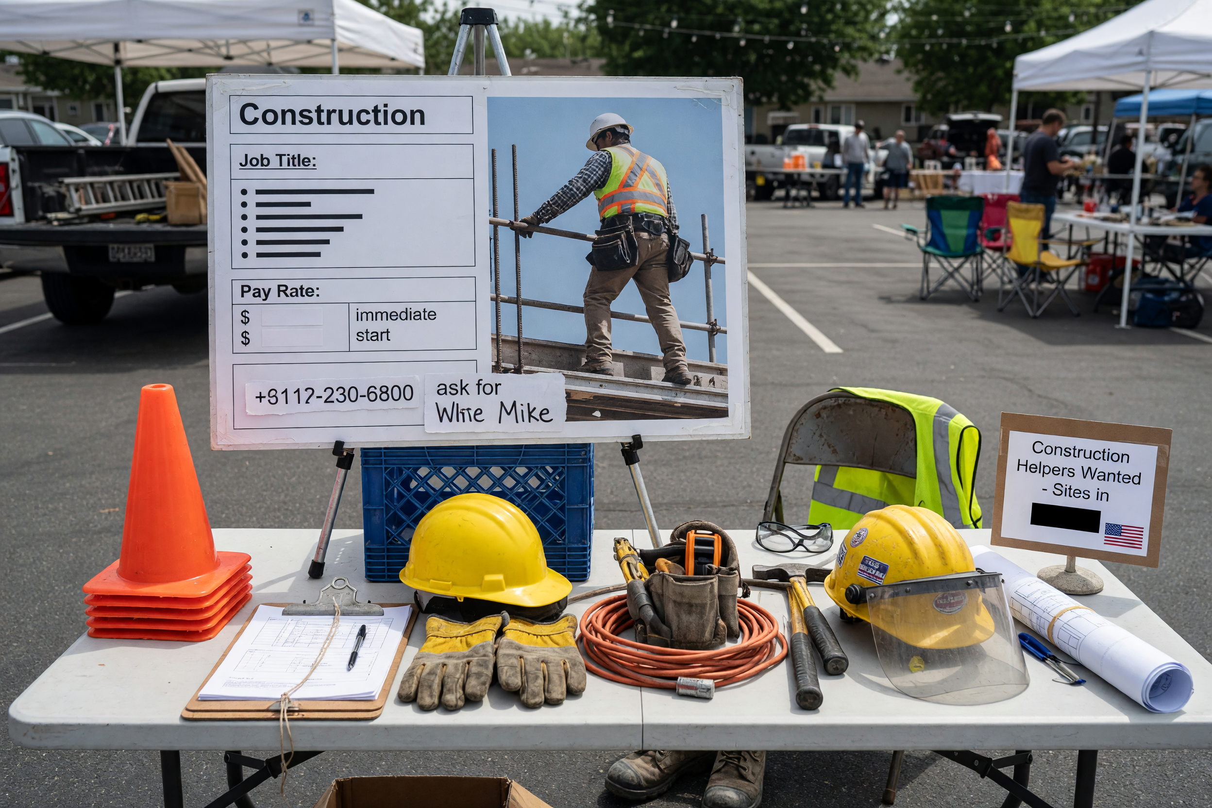 Construction worker and safety gear at a job site