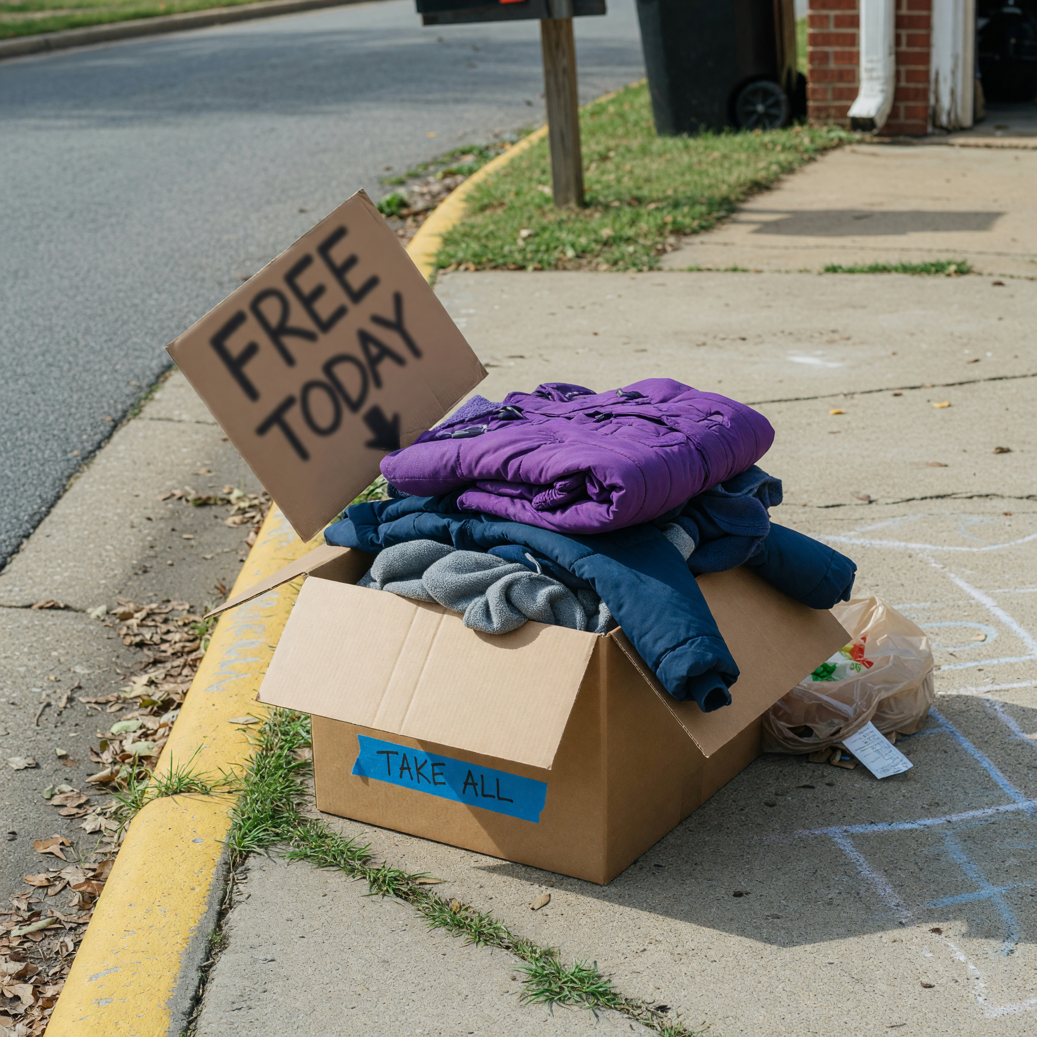 A free item placed on a driveway and ready to be claimed locally.