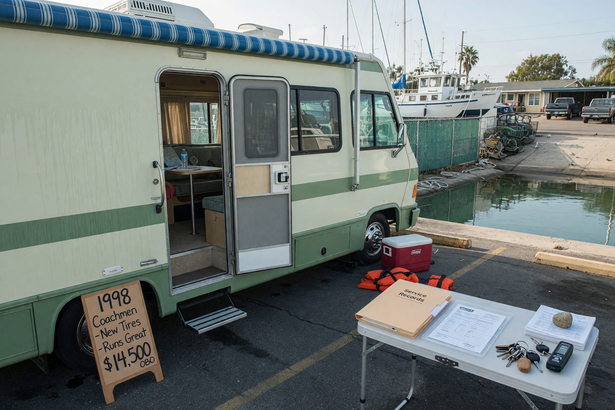 Used boat or RV ready for a local marketplace listing