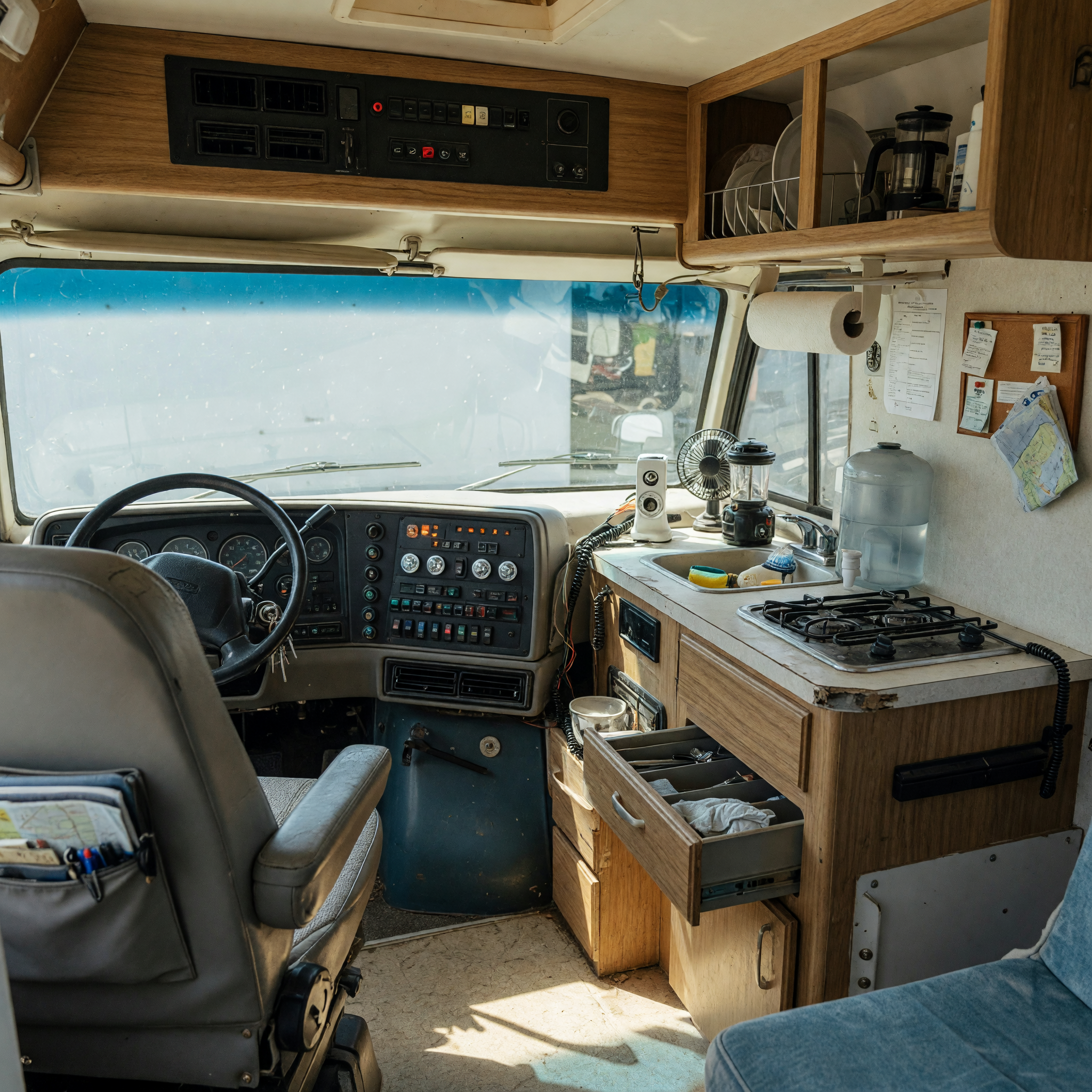 RV interior showing key systems and living space