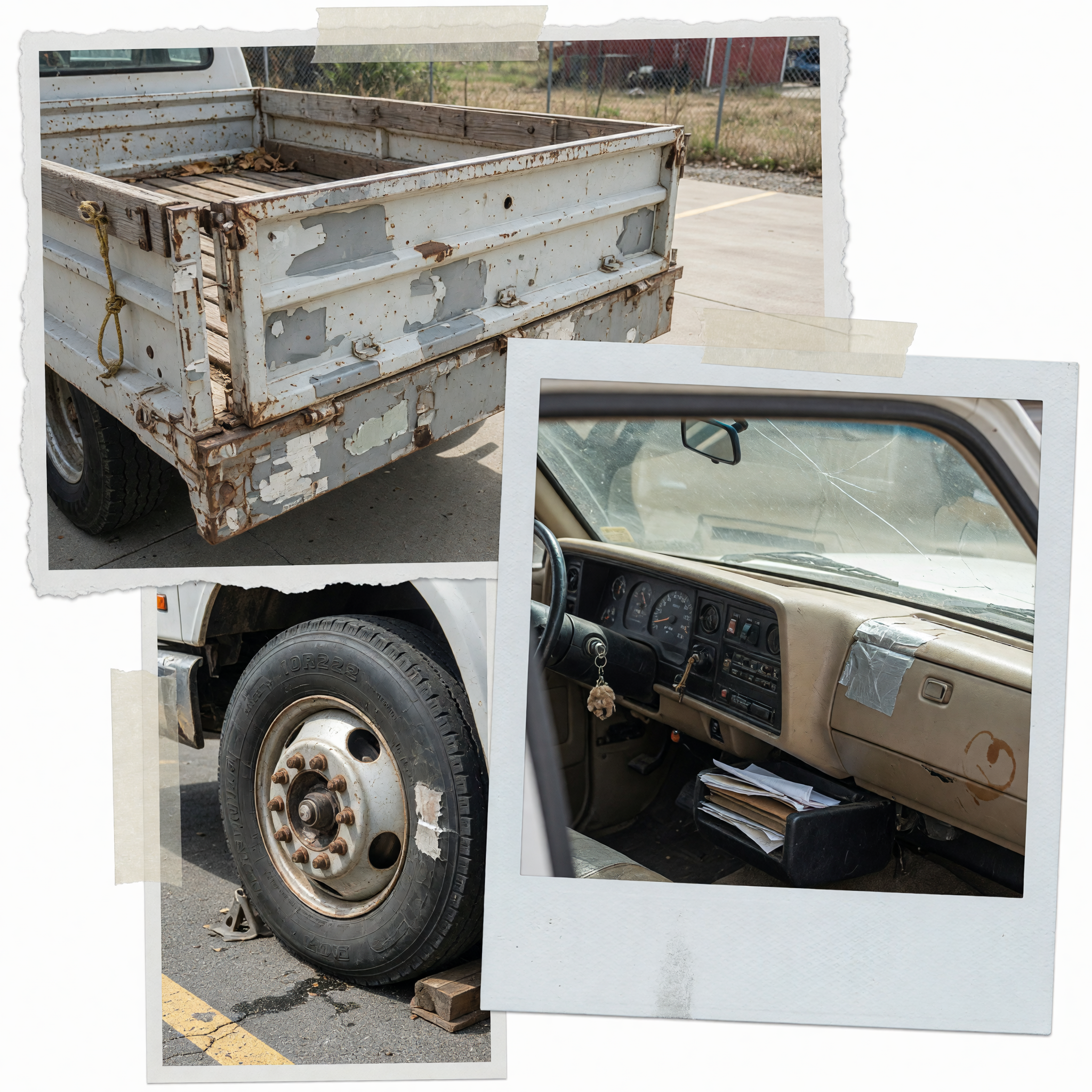 Used commercial truck details in a realistic marketplace-style scene