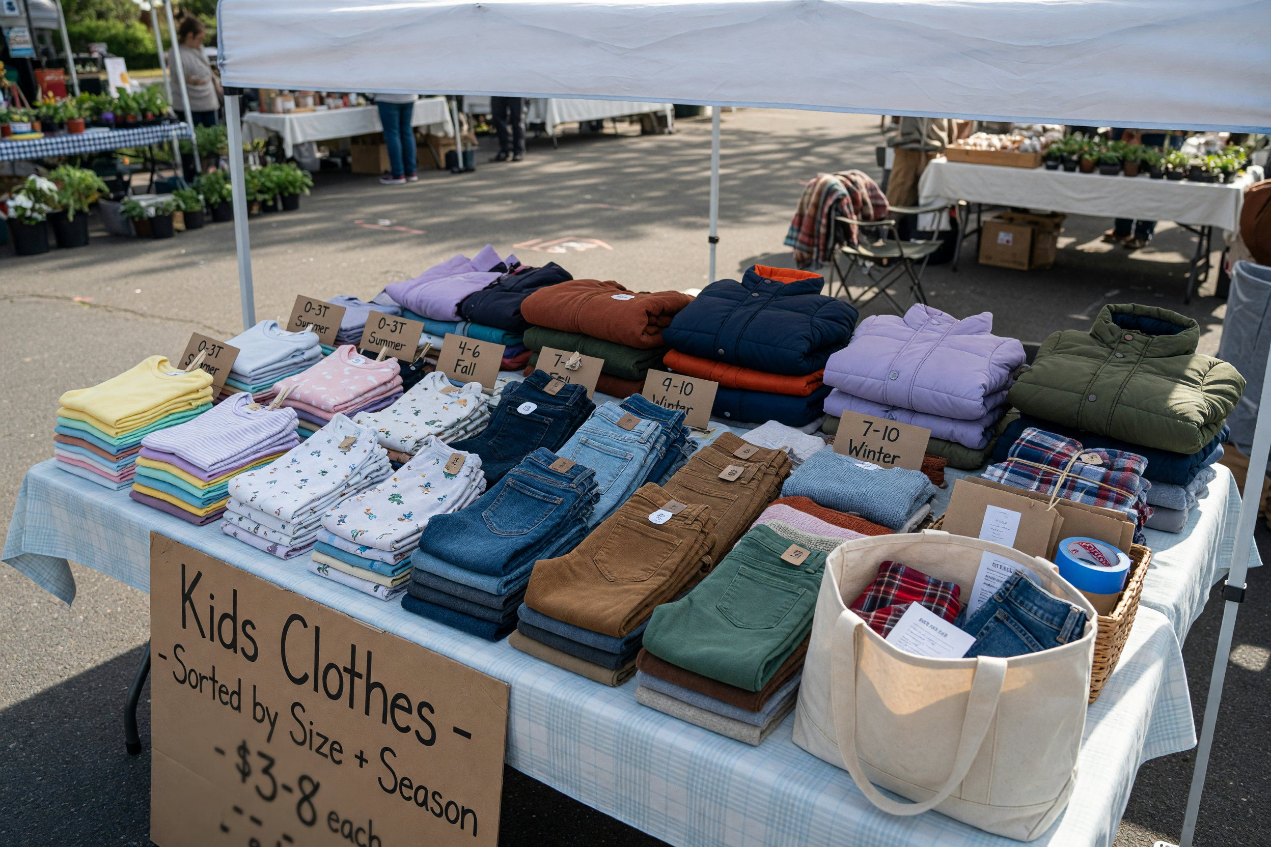 Sorted children clothing lot prepared for a local marketplace listing