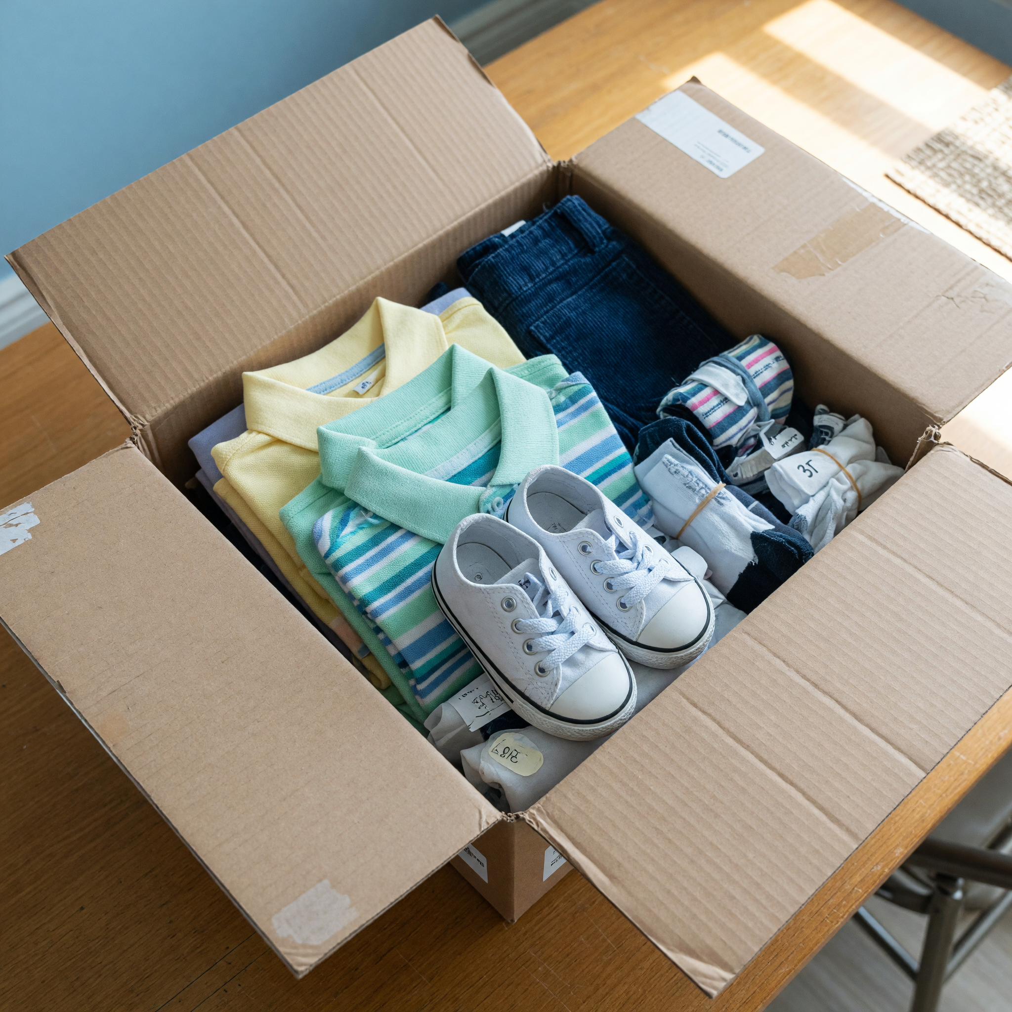 Tidy children’s clothing lot packed for local pickup