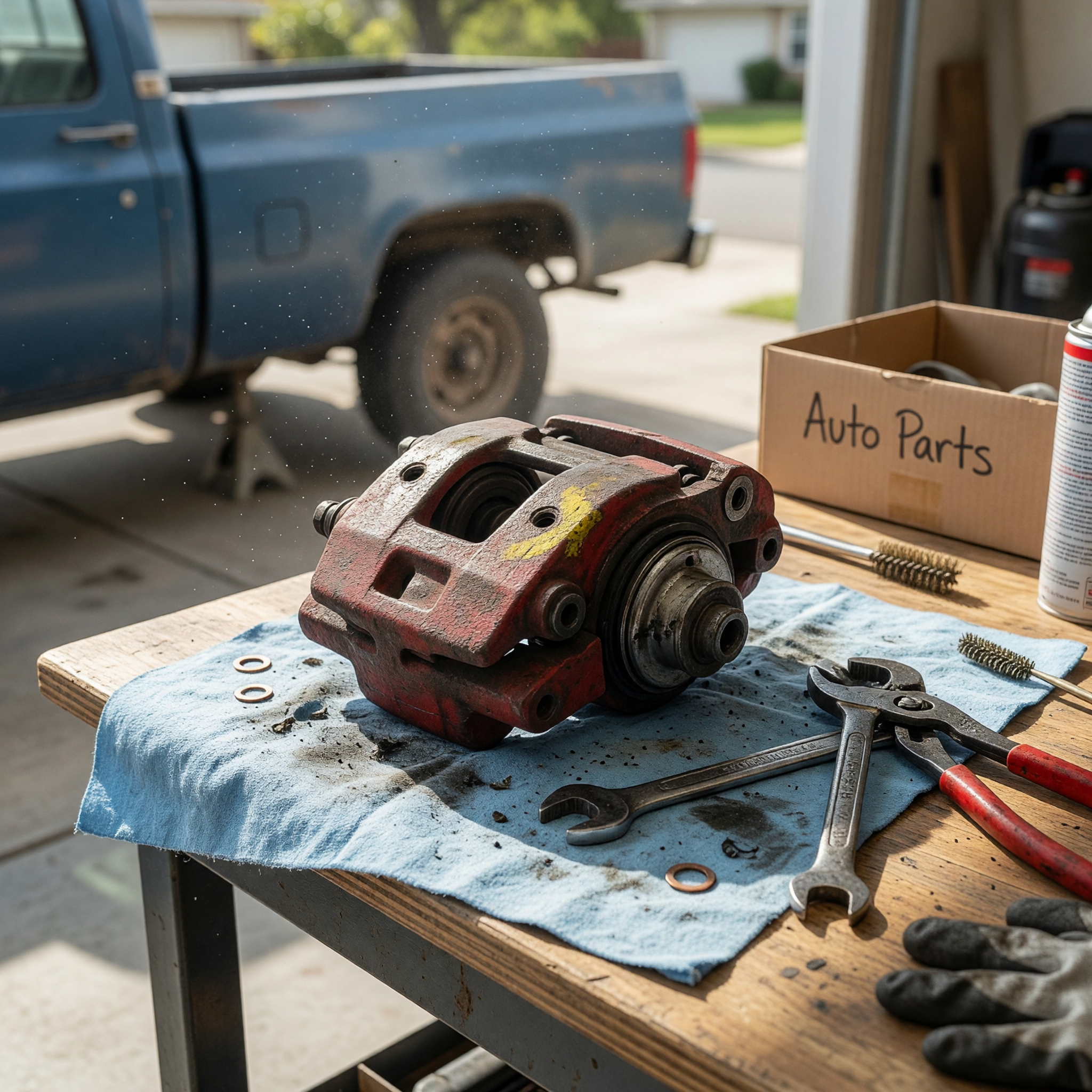 Close-up view of an auto part prepared for sale