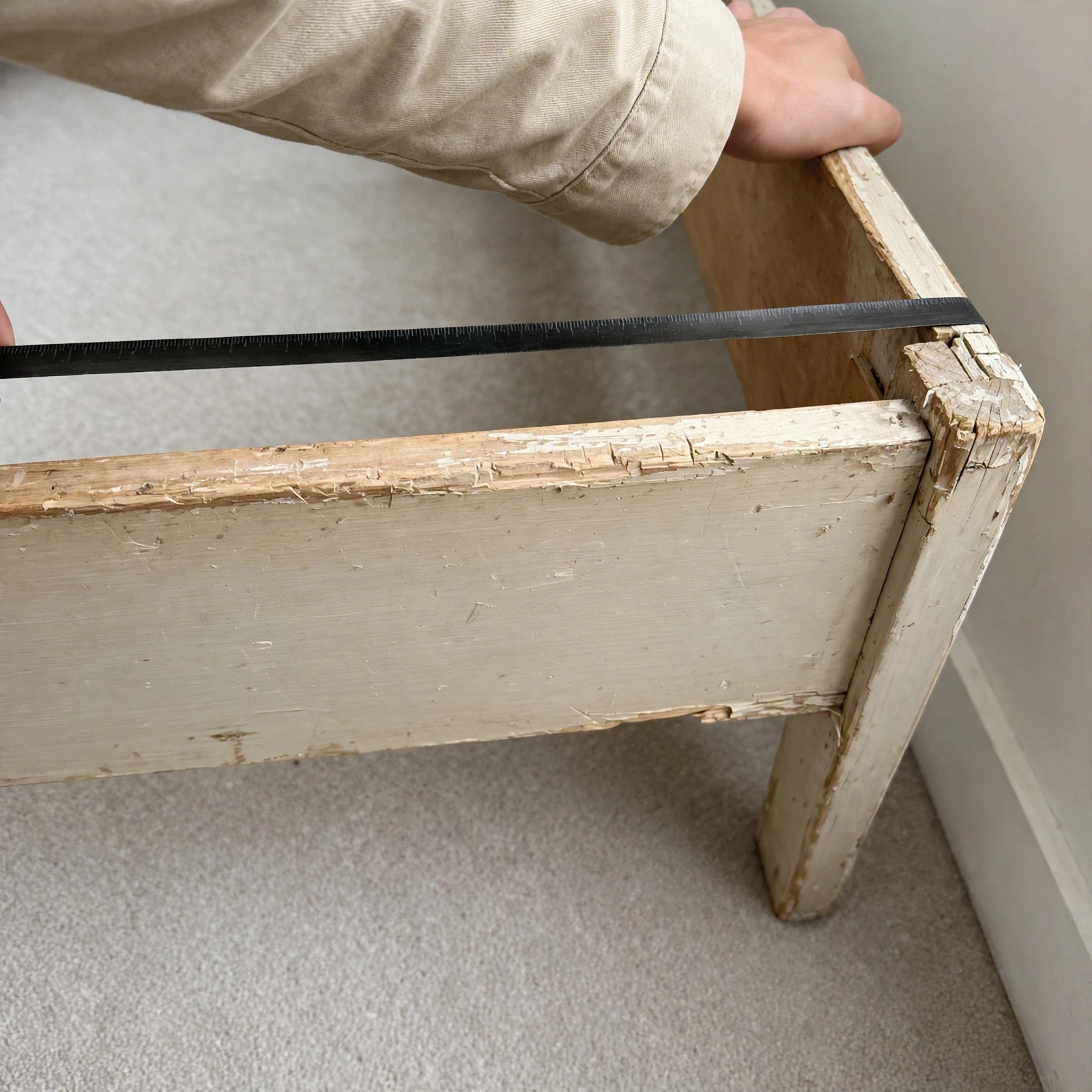 Measuring tape stretched across the bed frame to show usable width