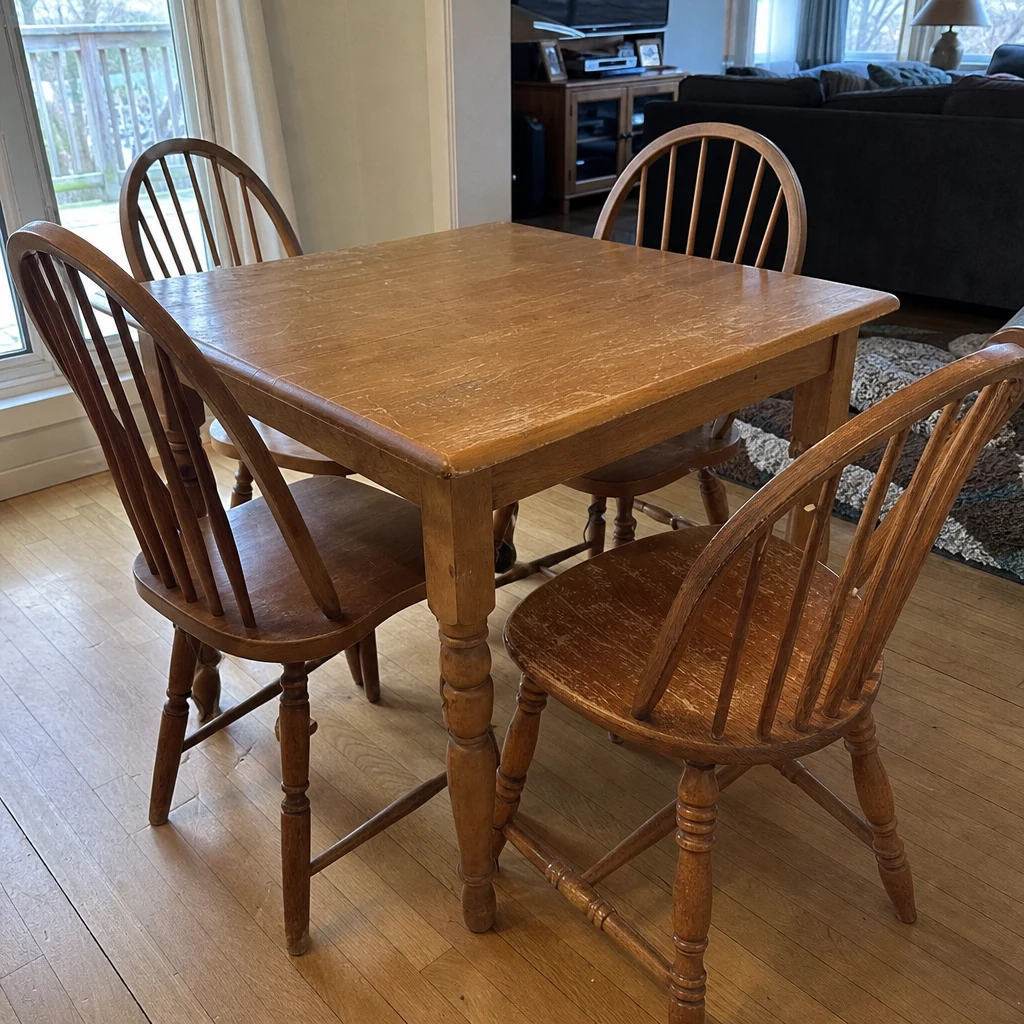 Free Stuff for Sale in Heights, Houston: Free Dining Table + 4 Chairs — Solid Wood — Brixaz